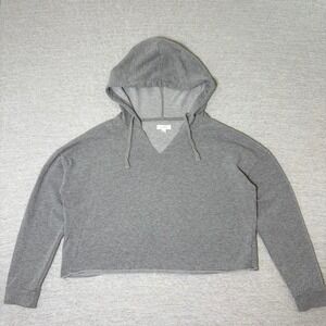 Colsie Womens Cropped Hoodie Medium Gray V-Neck Sweatshirt Raw Hem Loungewear